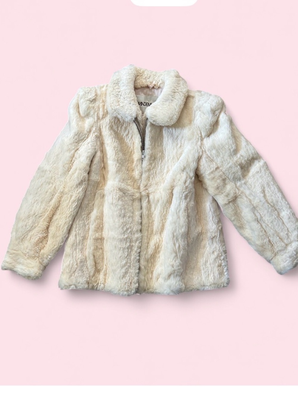 Vintage Mademoiselle 1980s 100% Genuine rabbit fur coat - Cream - Medium